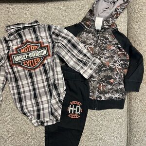 Harley-Davidson Kids Plaid Shirt and Camo Hoodie Set - Black, Gray, and Orange